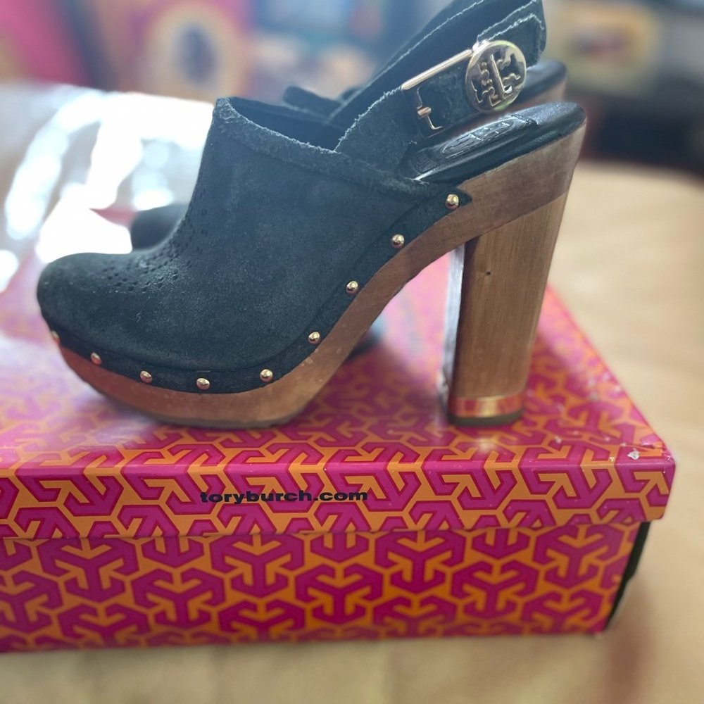 Tory Burch Suede Brayden Slingback Clogs